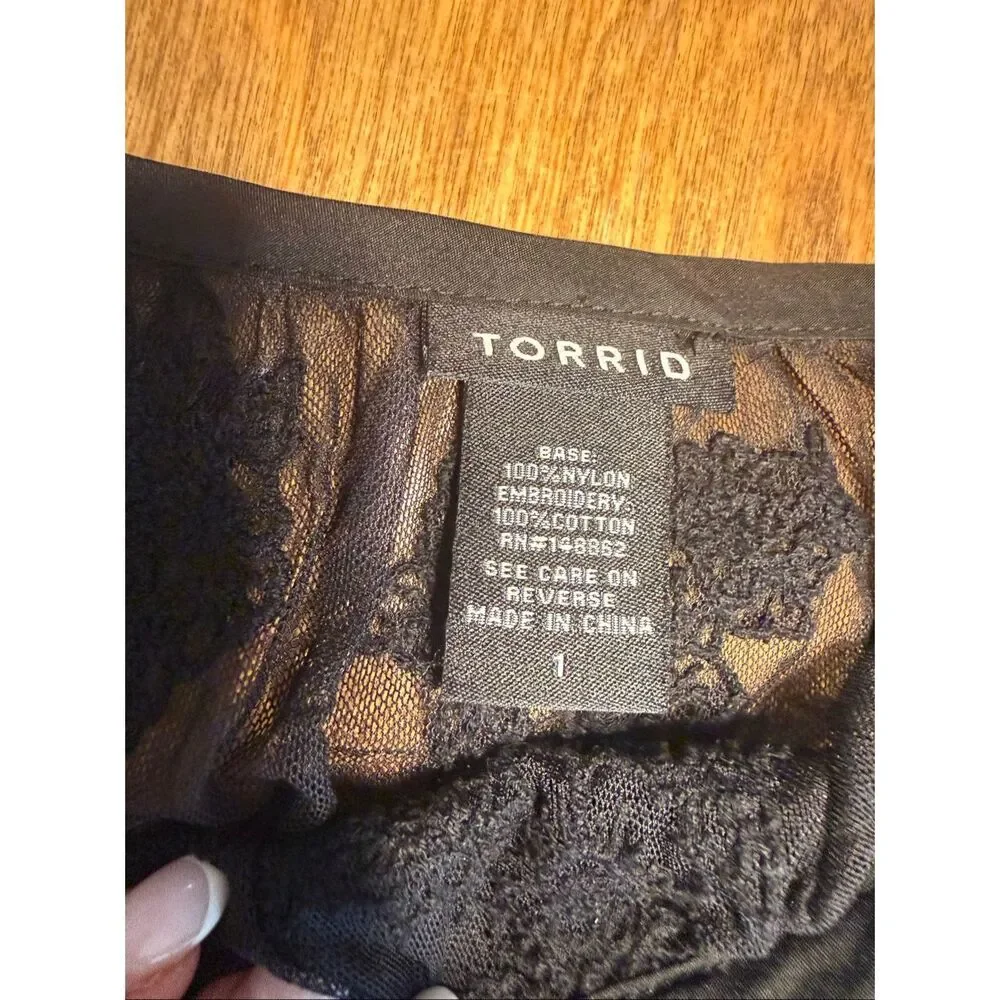 Torrid Women's Embroidered Floral Mesh Cold-Shoulder Swim Cover-up Black Sz 1/1X